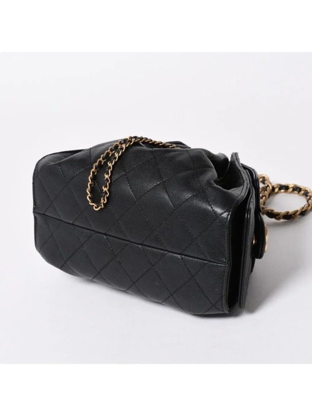 Chanel 25 Medium Chain Bag CC Logo Caviar Leather Black
